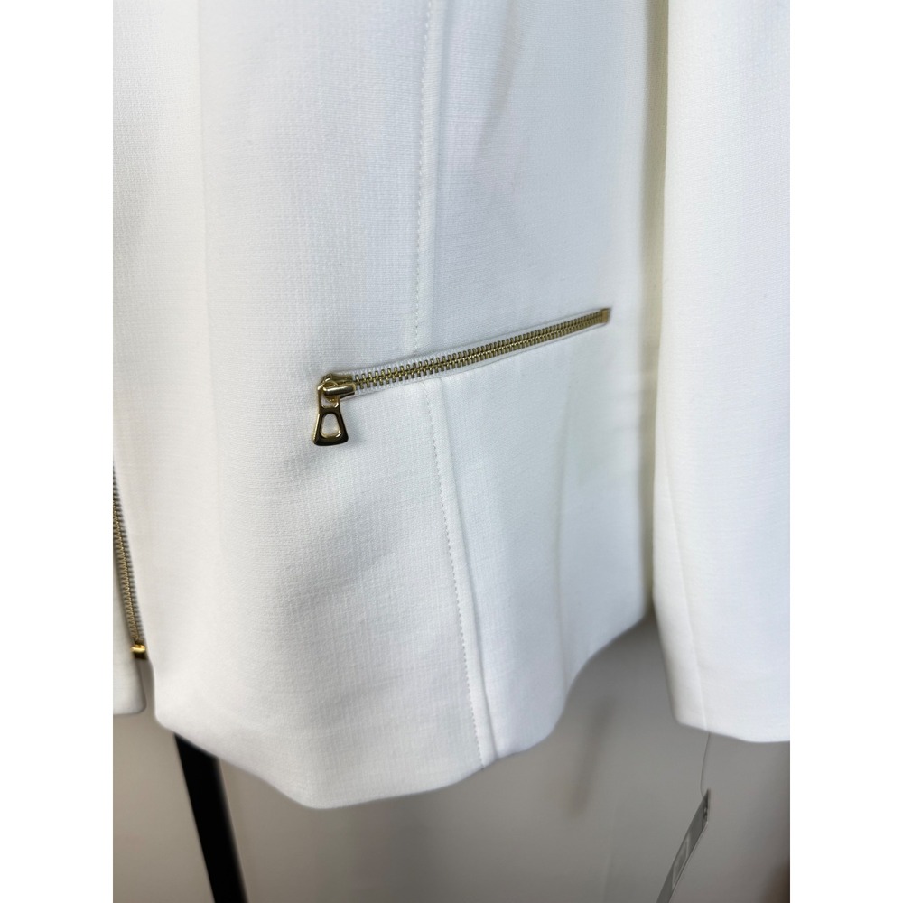 Tahari Arthur Levine Women White Blazer Gold Zip Shoulder Pads size 22W Business - Picture 3 of 15